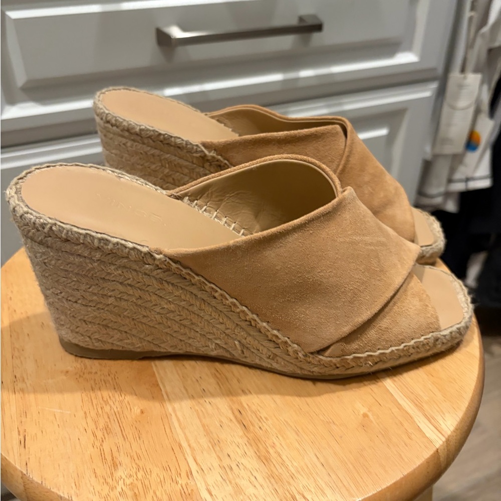 Vince Camuto Tan Suede Espadrille Wedge Slides